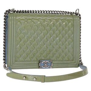 CHANEL Chain Boy Chanel Shoulder Bag Patent leather Green Blue CC